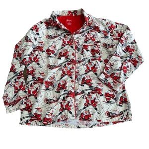 Nick & Nora XL SPORTY Santa Christmas Pajamas Flannel PJ Ski Skate Sled Top Only